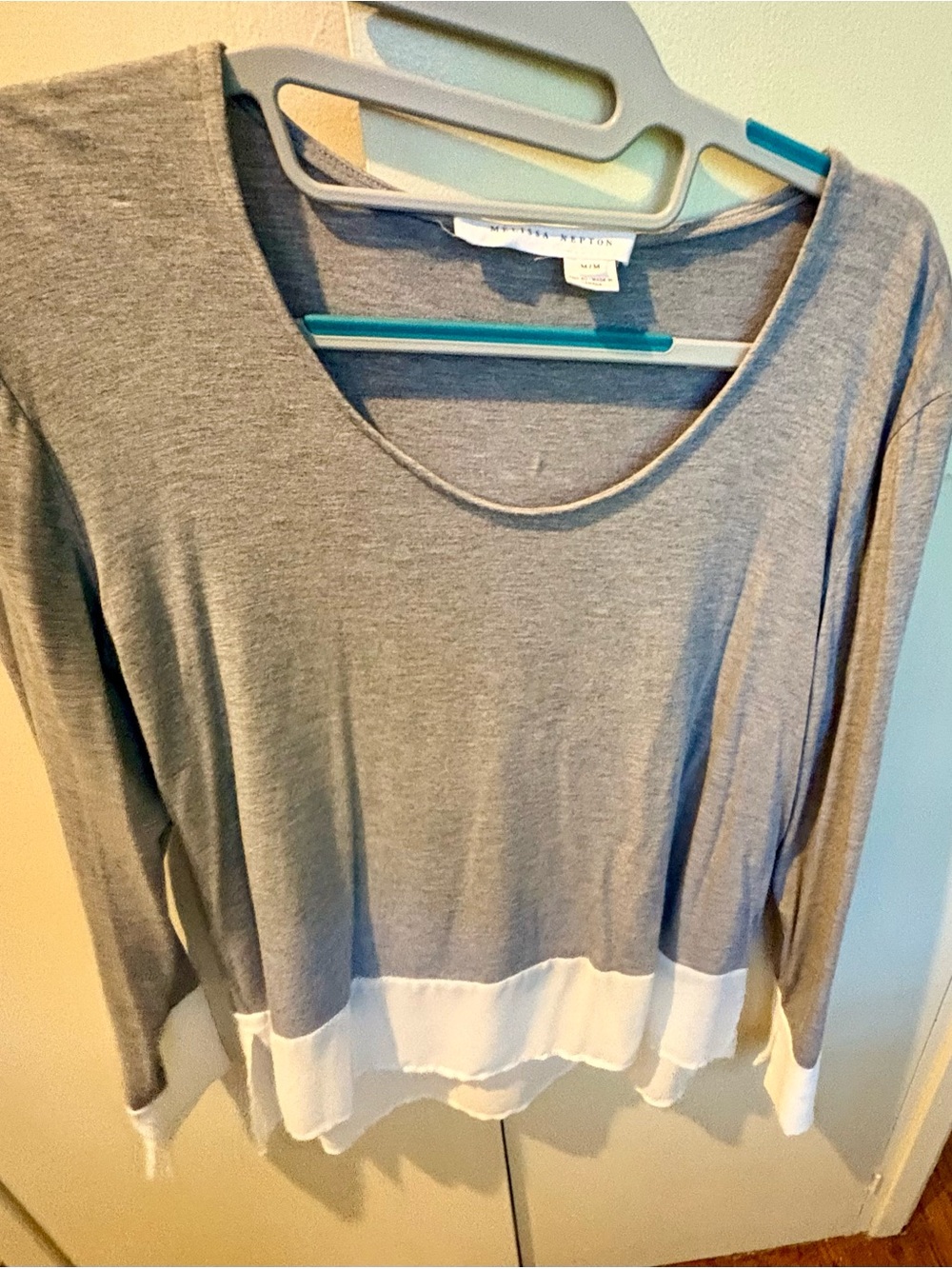 MELISSA NEPTON Grey and White Layered-Hem Long Sleeve Tee
